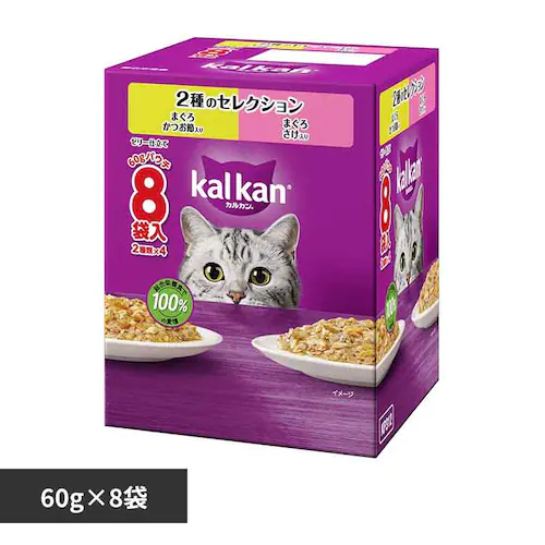 カルカン パウチ 2種のセレクション まぐろかつお節入り まぐろさけ入り 60g×8袋パック KP312 キャットフード ウェットフード_0