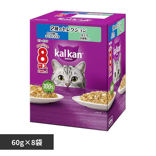カルカン パウチ 2種のセレクション かつお節入りまぐろとささみ まぐろ白身魚入り 60g×8袋パック KP314 キャットフード ウェットフード_0