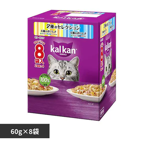 カルカン パウチ 2種のセレクション 4種のおいしさ まぐろ・たい・かにかま・ささみ入り / まぐろ・たい・白身魚・さけ入り 60g×8袋 キャットフード ウェットフード_0