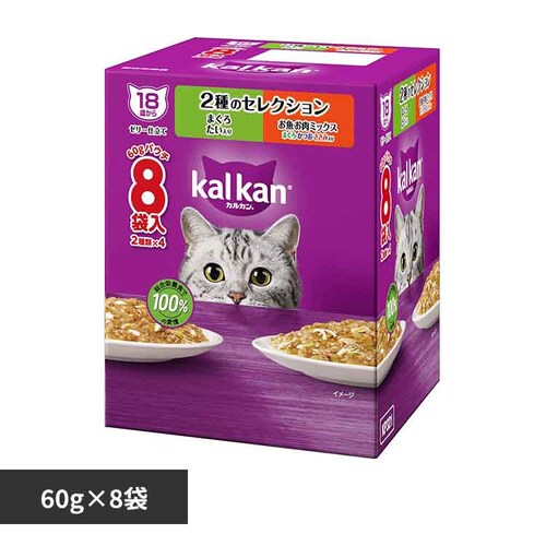 カルカン パウチ 18歳から 2種のセレクション まぐろ たい入り / お魚・お肉ミックス まぐろ・かつお・ささみ入り 60g×8袋 KP321 キャットフード ウェットフード_0