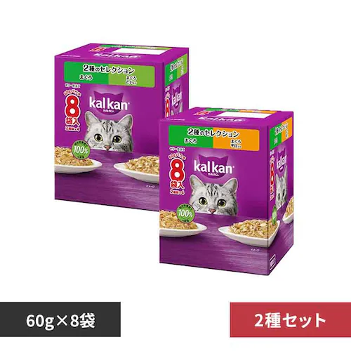 【2種セット】カルカン パウチ 2種のセレクション まぐろ まぐろ たい入り 60g×8袋パック+まぐろ まぐろ 平目入り 60g×8袋パック KP313/KP317  キャットフード ウェットフード_0