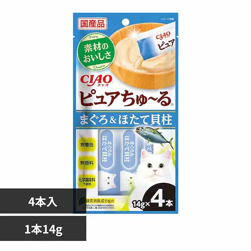 CIAO ピュアちゅ〜る 14g×4本入り SC-532 まぐろ&ほたて貝柱 国産品 猫 おやつ_0