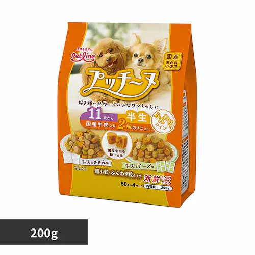 ペットライン プッチーヌ 半生 11歳からふんわり粒タイプ 国産牛肉入り 200g 1020715 【プラザセレクト】_0