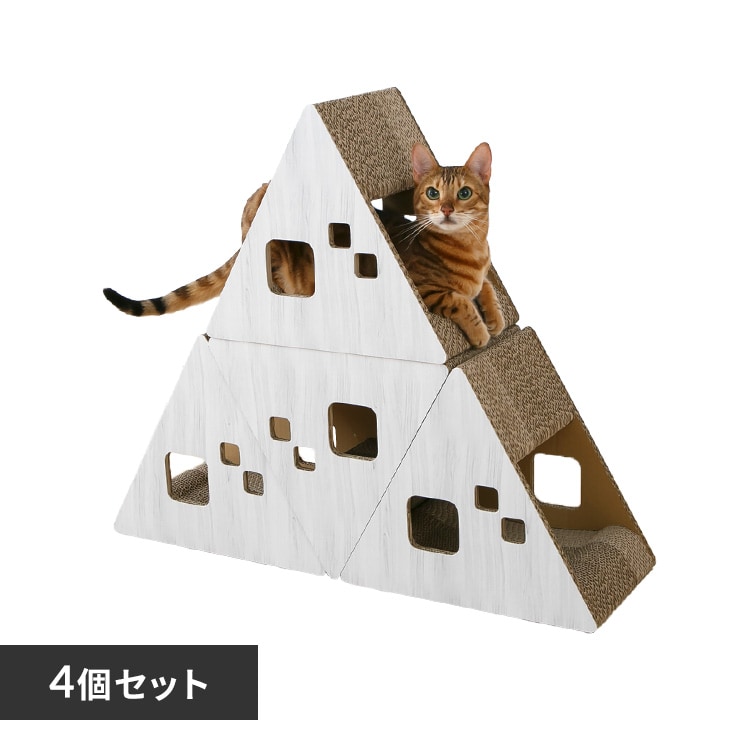 ダンボール製三角つめとぎ 木目(連結可能) ブラウン【プラザセレクト】