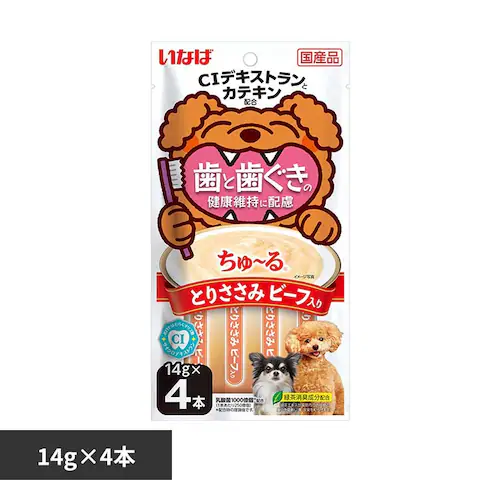 いなば 歯と歯ぐきの健康維持に配慮ちゅ〜る 14g×4本 DS-442 とりささみ_ビーフ入り_0