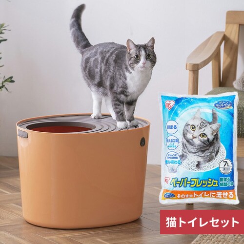 上から猫トイレ ホワイト × 上から猫トイレ用猫砂 1922328 │アイリス