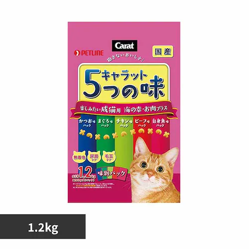 ペットライン キャラット 5つの味 楽しみたい成猫用 海の幸・お肉プラス 1.2kg 1020185 【プラザセレクト】_0
