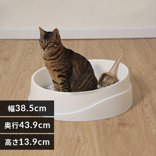 ＜アイリスプラザ＞ 倒れにくいネコのトイレ オープンタイプ ホワイト／ベージュ OCLP-390 猫 猫用 トイレ 猫トイレ ネコトイレ画像