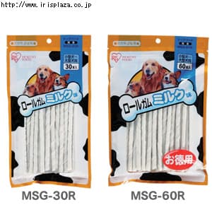 【クリックでお店のこの商品のページへ】ロールガム ミルク味 MSG-30R(30本入)・MSG-60R(60本入) 【単品】・【2袋セット】・【4袋セット】    天然牛皮を使用した、ハードタイプのロールガムです。ワンちゃんが大好きなミルク味。訓練・しつけのごほうび、おやつとして最適です。【適合犬種】小型犬～大型犬☆注意☆天然牛皮を原料としておりますので、牛皮の厚さによりガムのサイズ・形状にバラつきが生じる場合がございます。あらかじめご了承くださいませ。