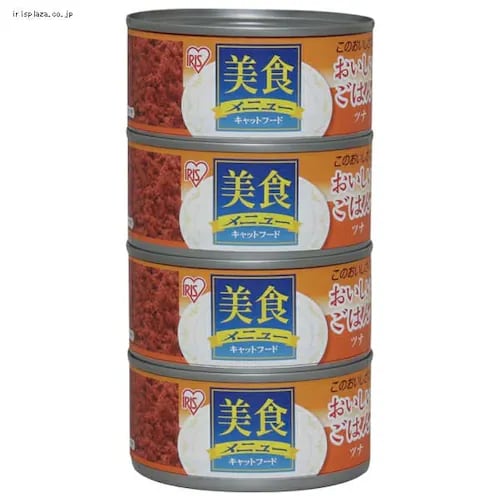 【クリックでお店のこの商品のページへ】4P美食メニューおいしいごはんツナ CB-170P×4 (170g×4缶・48缶)    ビタミン・ミネラルが豊富な赤身肉をたっぷり使用した猫缶です。ビタミンEを配合しています。お徳用4個パックと、4個パック×12個セットです。