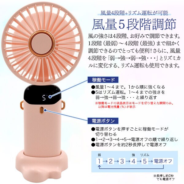 ホワイト】 ハンディファン 首かけ 4WAY ハンディ扇風機 ハンディー