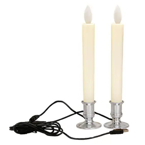 LEDロウソク シルバー 2本セット 燭台付き USB給電式 火を使わない 電子ろうそく ゆらぎ 仏壇 仏前 お供え お盆 インテリア 防災 高さ約23.5cm_11