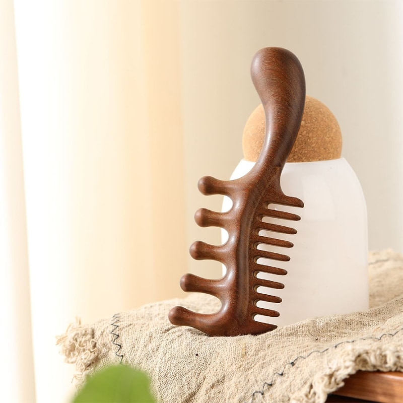 木製コーム 櫛 頭皮マッサージ ツボ押し 檀木 天然木 髪ブラシ