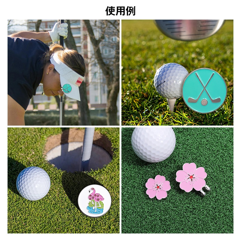 ゴルフマーカー 桜とブルー ハットクリップ 2個セット ゴルフ グリーン