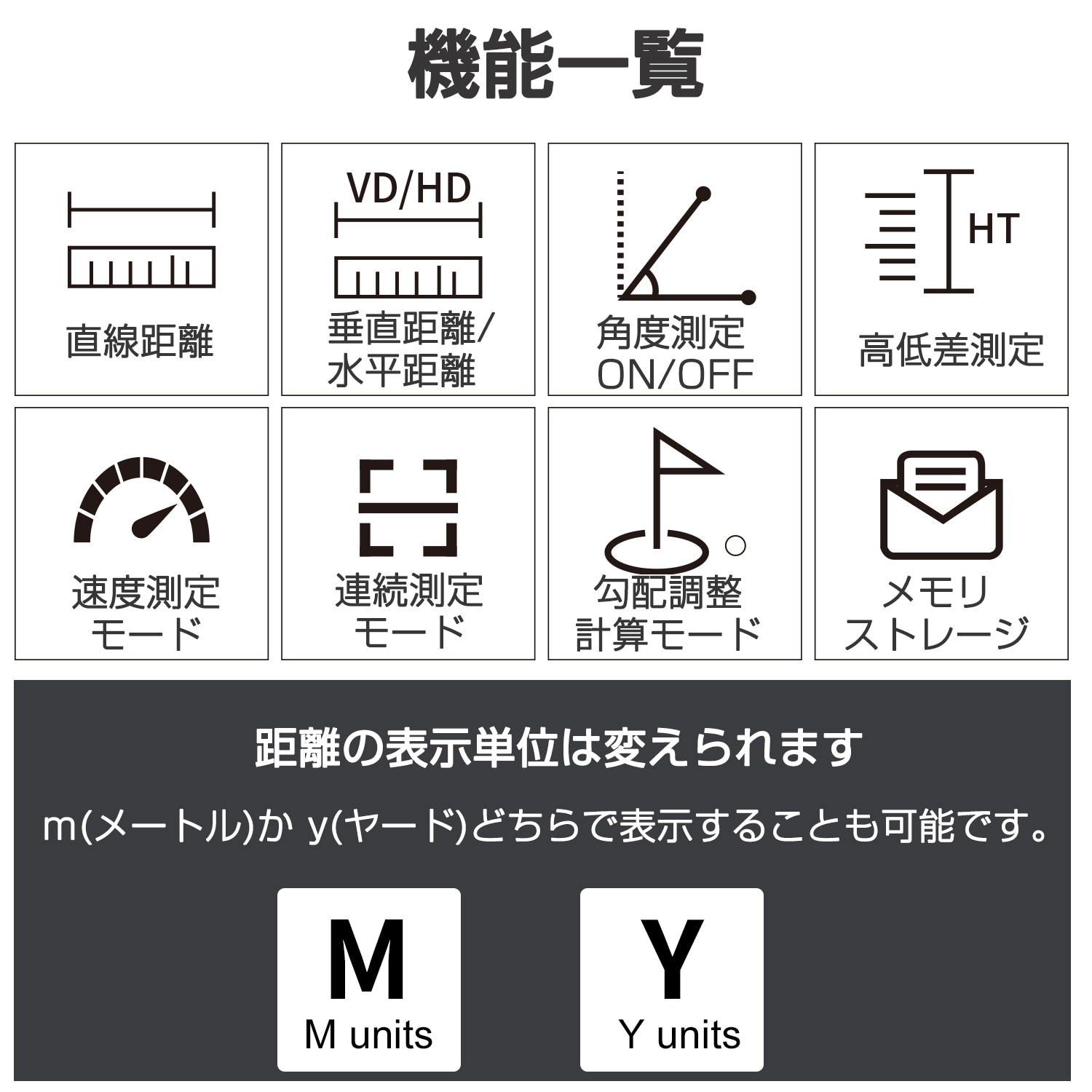 レーザー距離計 ゴルフ 直線距離 高低差 水平距離 高低差 角度 高さ