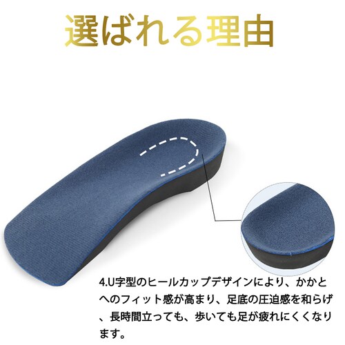 踵インソール L かかと ブルー 中敷 土踏まずサポーター 扁平足インソール アーチ 偏平足 足裏 足底腱膜炎 衝撃吸収 身長アップ スポーツ プロ スニーカー o脚矯正_6