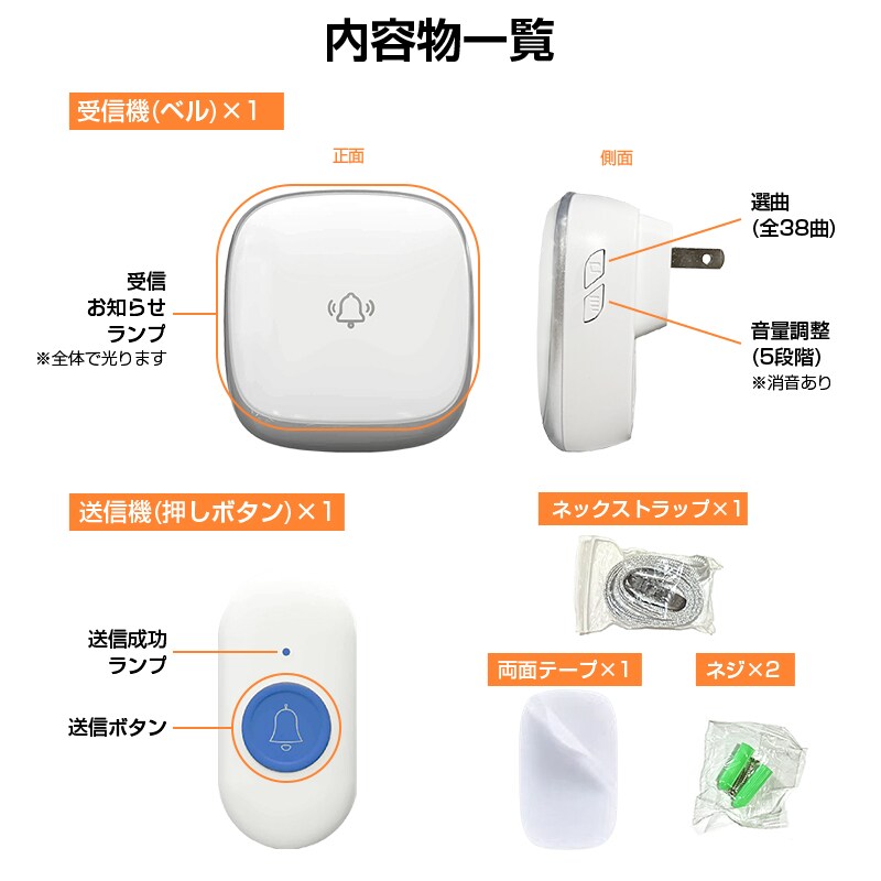 ワイヤレスコール 首掛け 持ち歩き 携帯 高齢者 介護 見守り ナース
