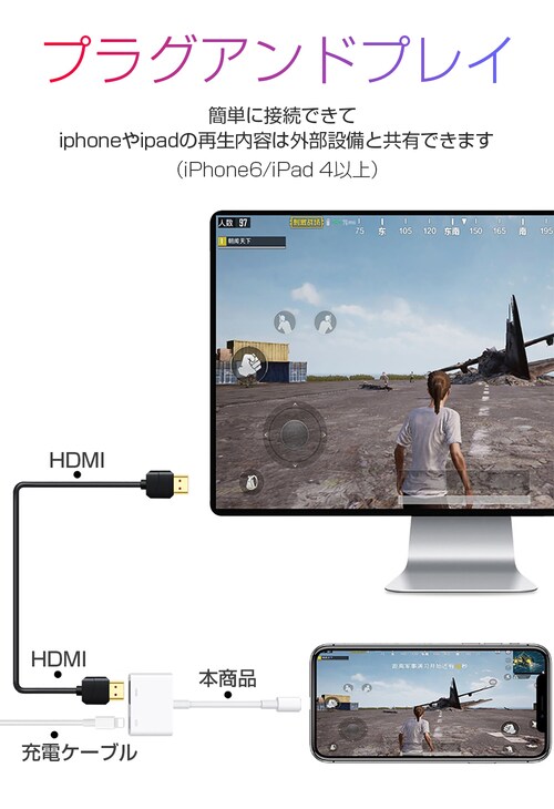 Lightning�[�q�Ή� HDMI�ϊ��P�[�u�� 1080P�Ή� �z���C�g �X�}�z�p �f���o�̓A�_�v�^_9