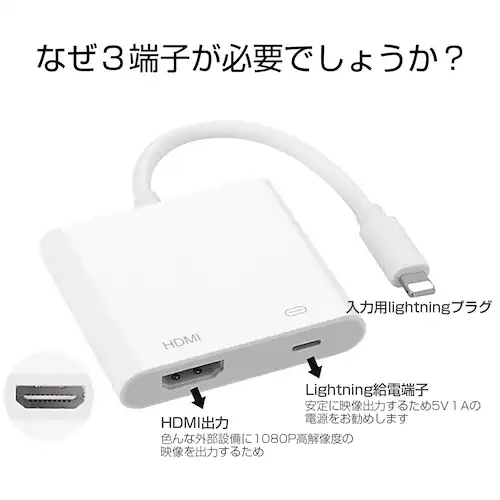 Lightning�[�q�Ή� HDMI�ϊ��P�[�u�� 1080P�Ή� �z���C�g �X�}�z�p �f���o�̓A�_�v�^_10