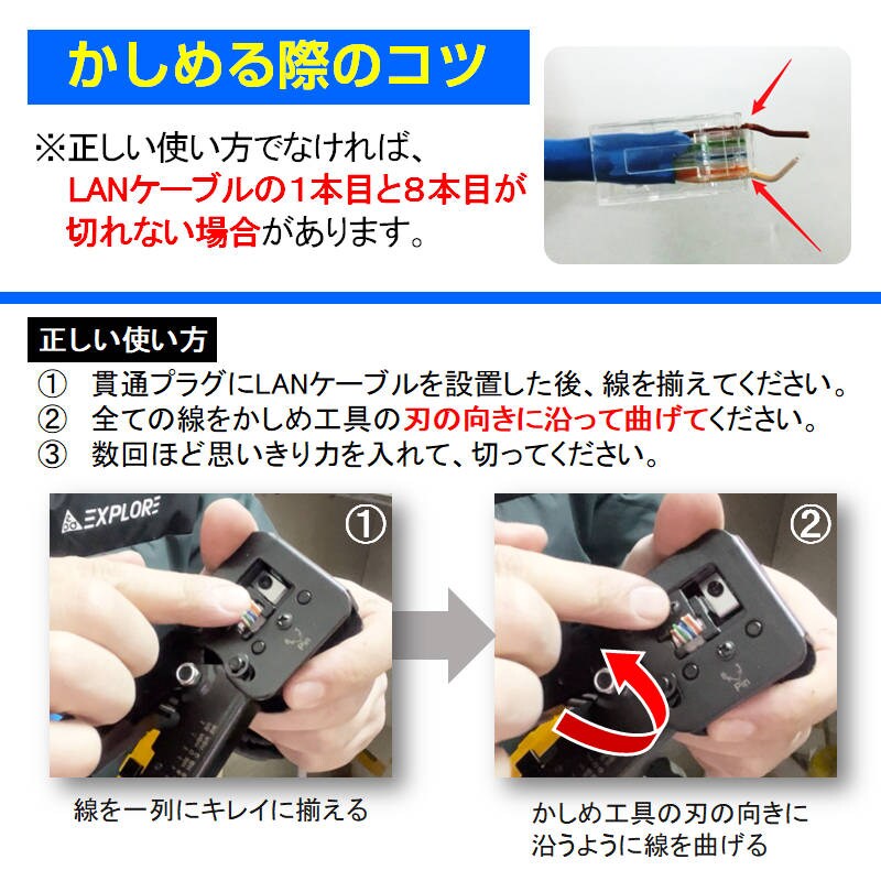 LANケーブル自作セット 貫通コネクタ100個+かしめ工具+LANテスター+