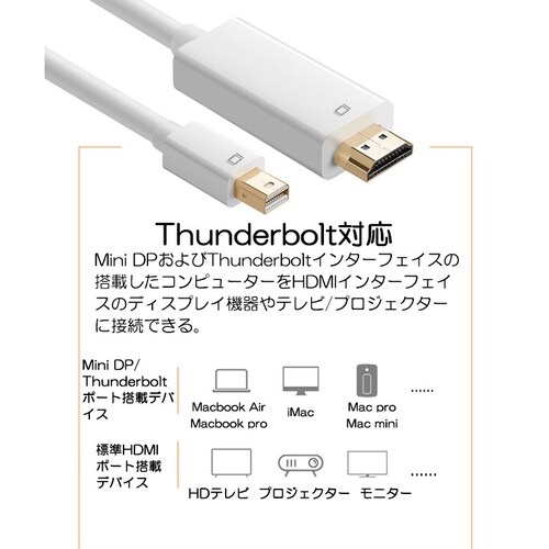 MiniDP to HDMI 4K �ϊ��P�[�u�� 1.8�� ���F �A�_�v�^�[ Mini DisplayPort �I�X to HDMI �I�X MacPC �m�[�g�p�\�R�� TV �f�B�X�v���C_6