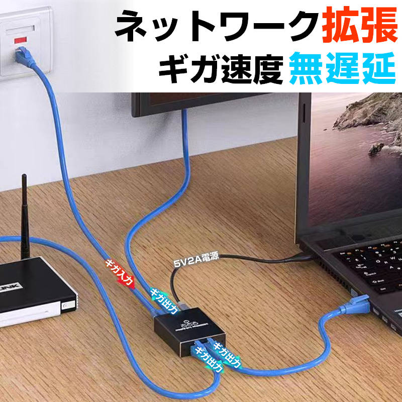 LAN分岐器 3ポート 1Gbps ギガ LANポート増設 拡張 アダプター RJ45