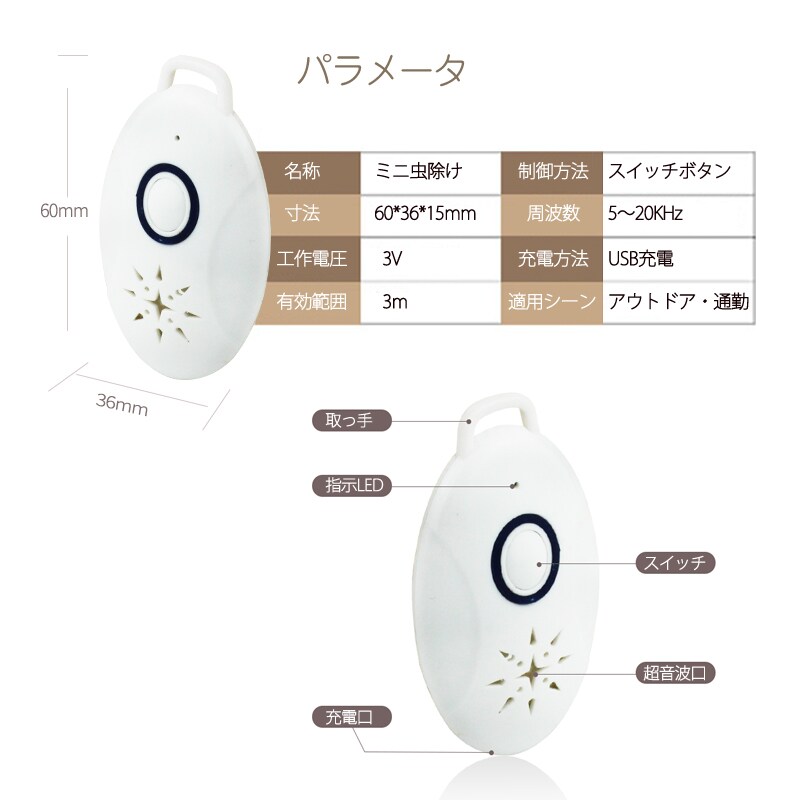 4台セット 虫よけ 蚊よけ 携帯型 子供 キッズ 妊婦適用 超音波撃退器
