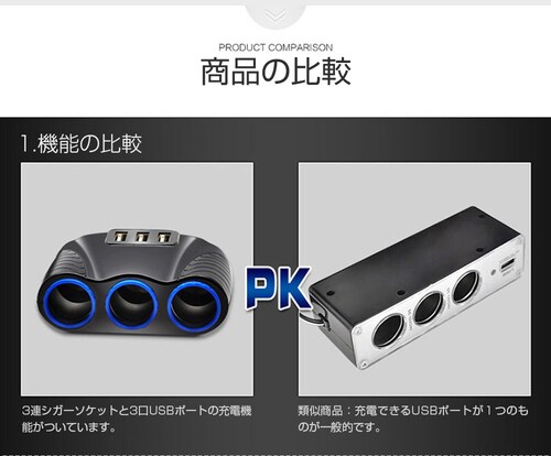 シガー ソケット チャージァ― 3連増設 シーガーソケット増設 車載USB充電器 3USB 車内充電器 自動車USB充電器 知能 12ー24V車種通用 車中泊【代引き不可】_18