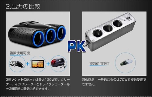 シガー ソケット チャージァ― 3連増設 シーガーソケット増設 車載USB充電器 3USB 車内充電器 自動車USB充電器 知能 12ー24V車種通用 車中泊【代引き不可】_19