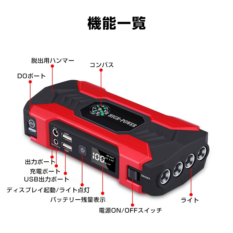 ジャンプスターター 12V バイク 車専用 28000mAh 大容量 バッテリー