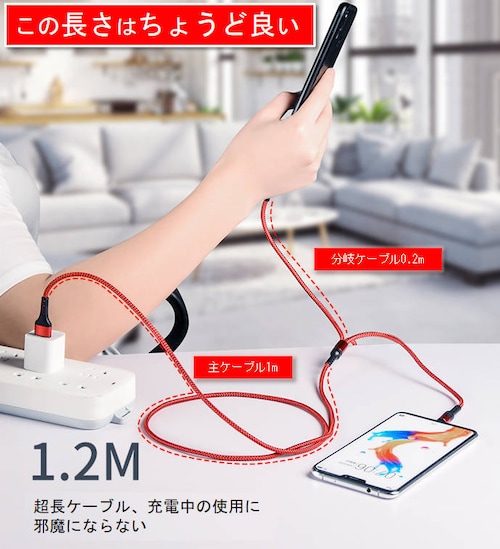スマホ充電ケーブル iPhone対応 充電ケーブル Type-C microUSB lightning 3in1ケーブル 急速 同時 充電 アンドロイド andoroid スマホ pro ポイント消化_7