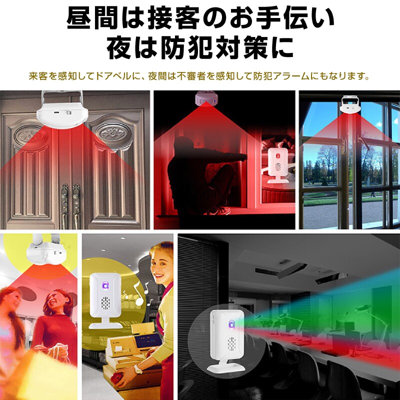 人感センサー ワイヤレスチャイム 受信機2個と赤外線センサー1個セット