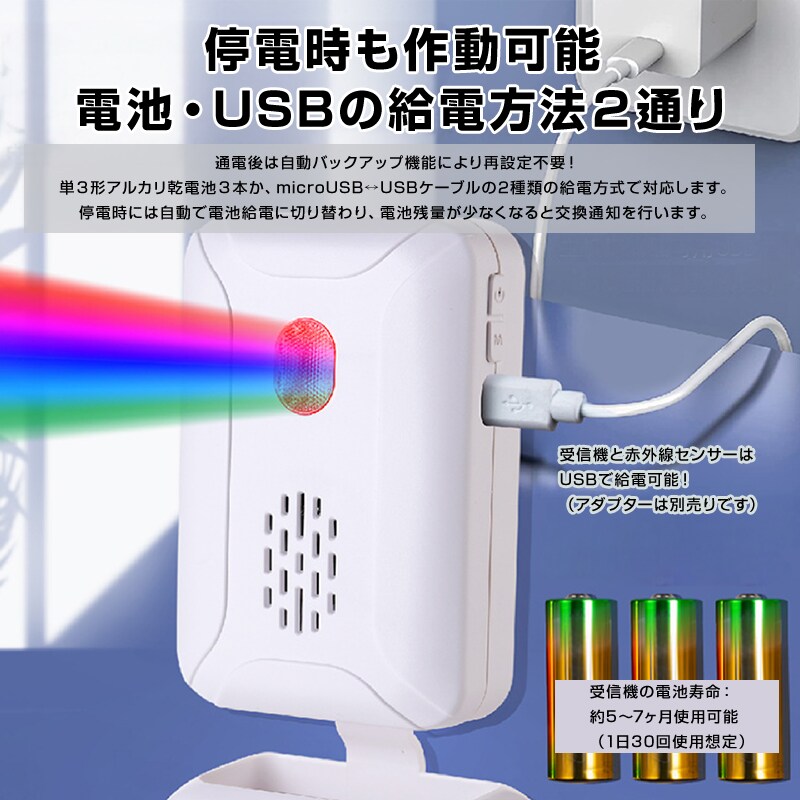 人感センサー ワイヤレスチャイム 受信機2個と赤外線センサー1個セット 屋内用 防犯アラーム 防犯センサー 長距離通信 来客 防犯 大音量 介護 家庭用 業務用 人感センサー ワイヤレスチャイム 受信機2個と赤外線センサー1個セット