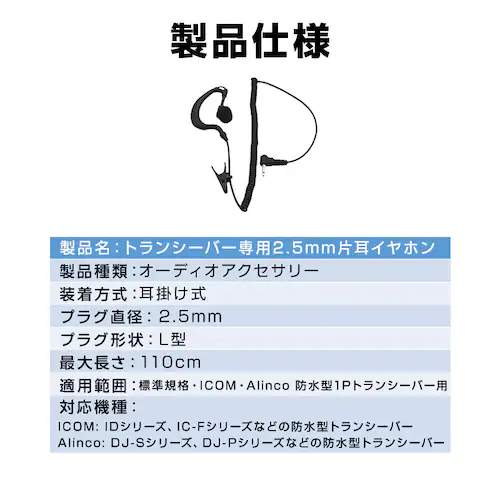 2.5mm 1�s�� �g�����V�[�o�[��p ���|���^ �Ў� �C���z�� ICOM ALINCO �Ή� �ėp ���� ���V�[�o�[ �ɂ��Ȃ�Ȃ� �m�C�Y�L�����Z�� �����Ή� �J�[���R�[�h �Ɩ��p_1