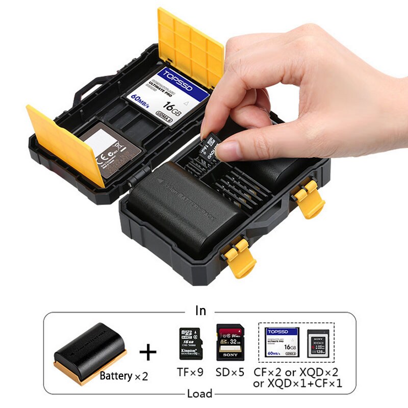 メモリカード収納ケース カメラバッテリー2個 TF9枚 SDカード5枚 CF