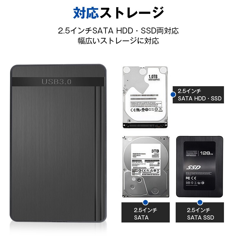 外付けハードディスクケース 2.5インチ HDD/SSD対応 USB3.0 高速転送