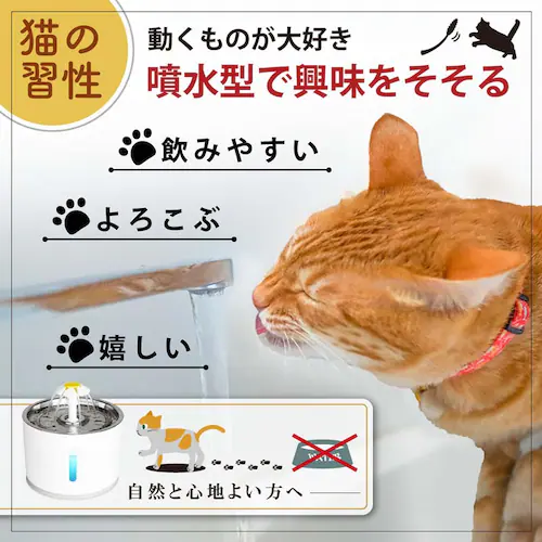 給水器 水飲み 犬用 猫用 水やり フィルター ステンレス 衛生的 安心 静音性 大容量 2.4リットル 犬 猫 自動給餌器 浄水 循環式 お手入れ 簡単_2