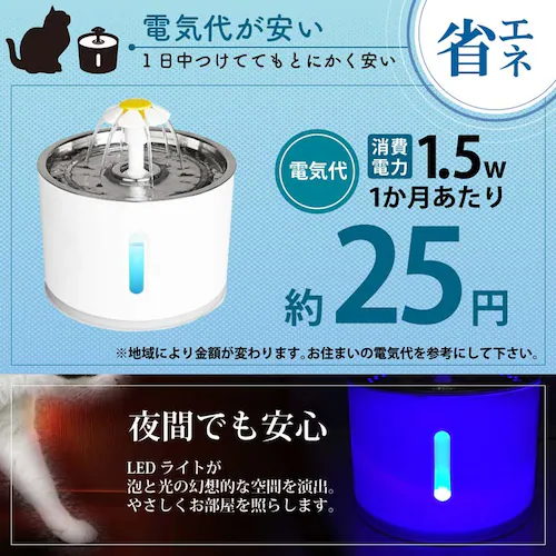 給水器 水飲み 犬用 猫用 水やり フィルター ステンレス 衛生的 安心 静音性 大容量 2.4リットル 犬 猫 自動給餌器 浄水 循環式 お手入れ 簡単_8