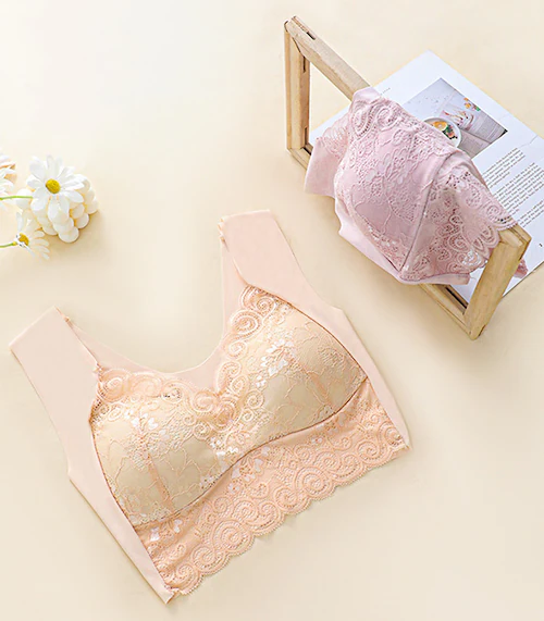 シームレス ノンワイヤーレースブラ ナイトブラ ブラトップ レディース レディース インナー 寝るときブラ 美胸ケア レディース下着 ピンク M_1