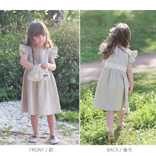 ナチュラル 120cm Rora ワンピース キッズ 通販 ローラ リネンワンピース ノエル 半袖 フリル レース 無地 コットンリネン 綿麻 夏服 夏 カジュアル ナチュラル かわいい おしゃれ 女_3