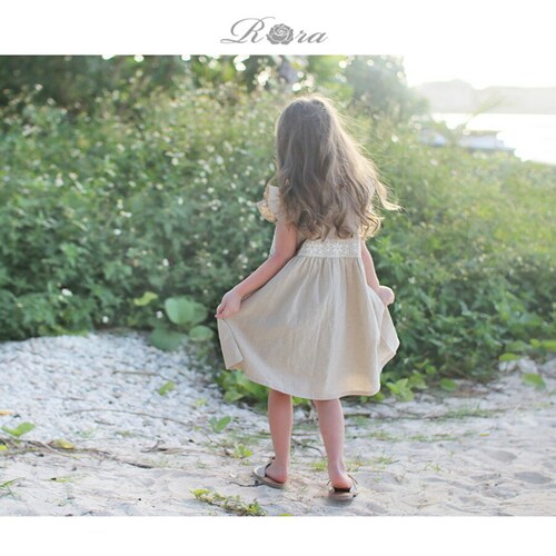ナチュラル 120cm Rora ワンピース キッズ 通販 ローラ リネンワンピース ノエル 半袖 フリル レース 無地 コットンリネン 綿麻 夏服 夏 カジュアル ナチュラル かわいい おしゃれ 女_4