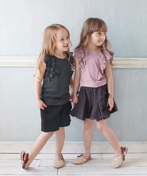 キッズ ノースリーブ 女の子 通販 タンクトップ 13072001 Tシャツ カットソー 半袖 夏服 袖なし フリル リボン フリル袖 こども 女子 かわいい おしゃれ 可愛い オシャレ トップス 子_1