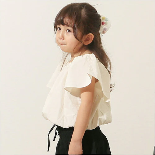 Rora ブラウス 襟なし 通販 ローラ クリーミー カットソー キッズ 子供 女の子 女子 こども 子ども きれいめ 白 ベージュ フレアスリーブ 花 お花 おしゃれ かわいい オシャレ 可愛い カ_5