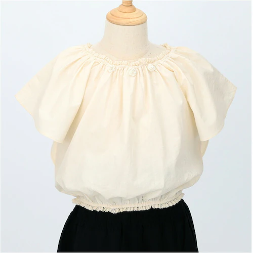 Rora ブラウス 襟なし 通販 ローラ クリーミー カットソー キッズ 子供 女の子 女子 こども 子ども きれいめ 白 ベージュ フレアスリーブ 花 お花 おしゃれ かわいい オシャレ 可愛い カ_8