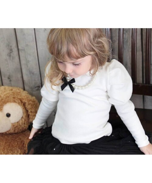 ホワイト 110cm 女の子 キッズ 長袖 Tシャツ 通販 ロンT 53082202 長袖Tシャツ カットソー パフスリーブ 無地 おしゃれ かわいい オシャレ 可愛い 入園式 卒園式 こども 女子 _4