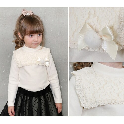 ホワイト 110cm 女の子 キッズ 長袖 Tシャツ 通販 ロンT 10006035 長袖Tシャツ カットソー レース スクエアカラー おしゃれ かわいい オシャレ 可愛い フォーマル カジュアル 春_10