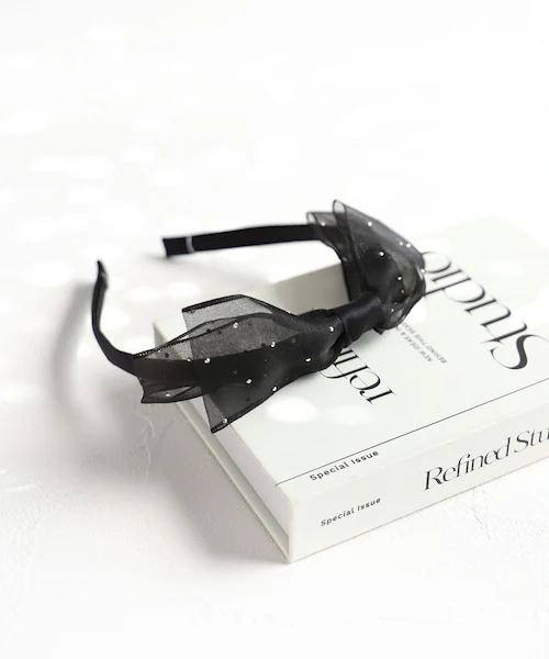 Rora カチューシャ キッズ 通販 エトワール 髪飾り 髪留め 髪どめ ヘアアクセサリー ヘアバンド ヘッドドレス 子供 女の子 リボン 大きめ 透け感 ドット フォーマル カジュアル 結婚式 発表_1