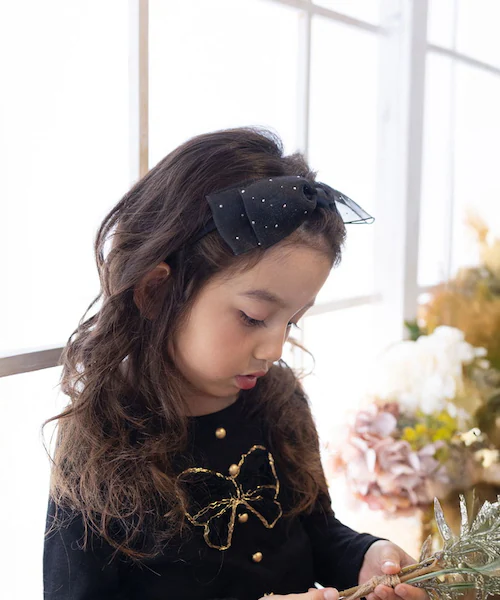 Rora カチューシャ キッズ 通販 エトワール 髪飾り 髪留め 髪どめ ヘアアクセサリー ヘアバンド ヘッドドレス 子供 女の子 リボン 大きめ 透け感 ドット フォーマル カジュアル 結婚式 発表_4