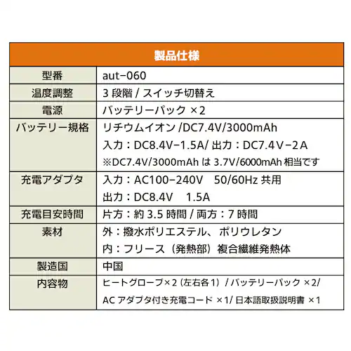 ヒートグローブ 7.4V ハイパワー 3段階温度調節 M_15