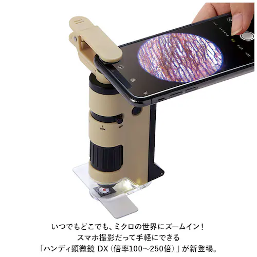 顕微鏡 子供 通販 ハンディ顕微鏡 DX レイメイ藤井 RXT1144 100倍 250倍 ズーム 小学生 子供用 コンパクト 学習用 観察 自由研究 中学生 理科 実験 研究 LEDライト付 スマホ_1